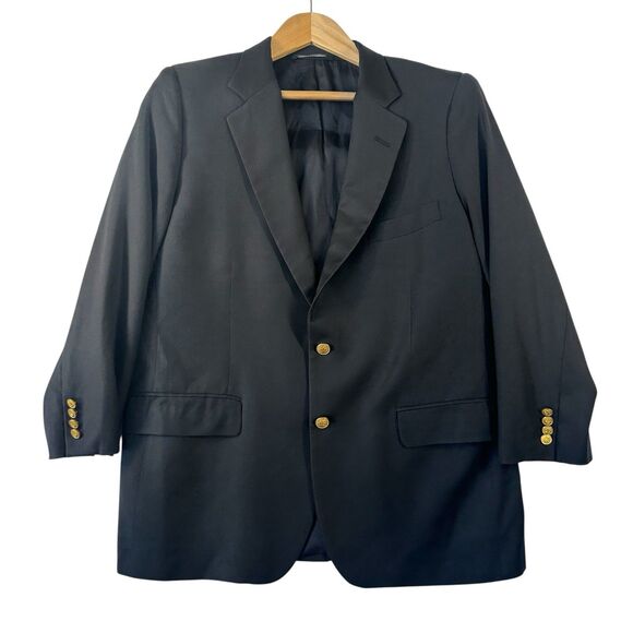 Brooks Brothers Country Club Loro Piana Wool Men's Gold Button Blazer Black 42S - Picture 1 of 16